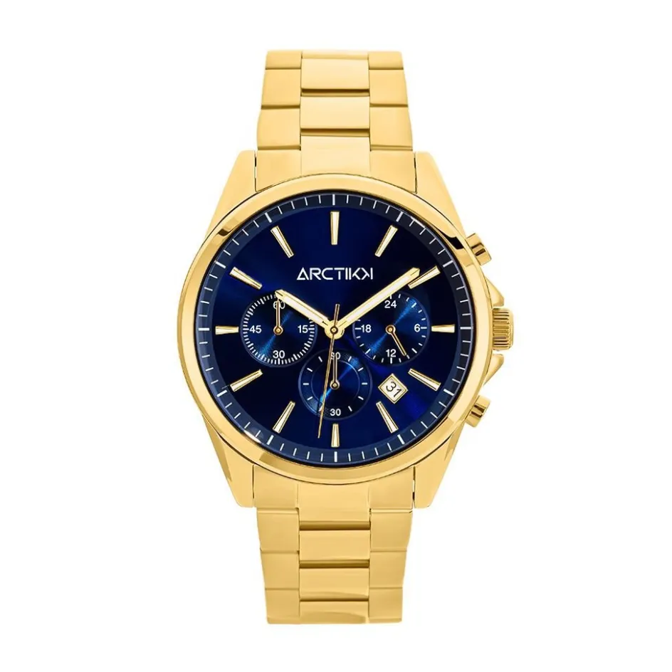 Online ARCTIK Montre Aube Bleu cadran doré fond bleu bracelet acier doré