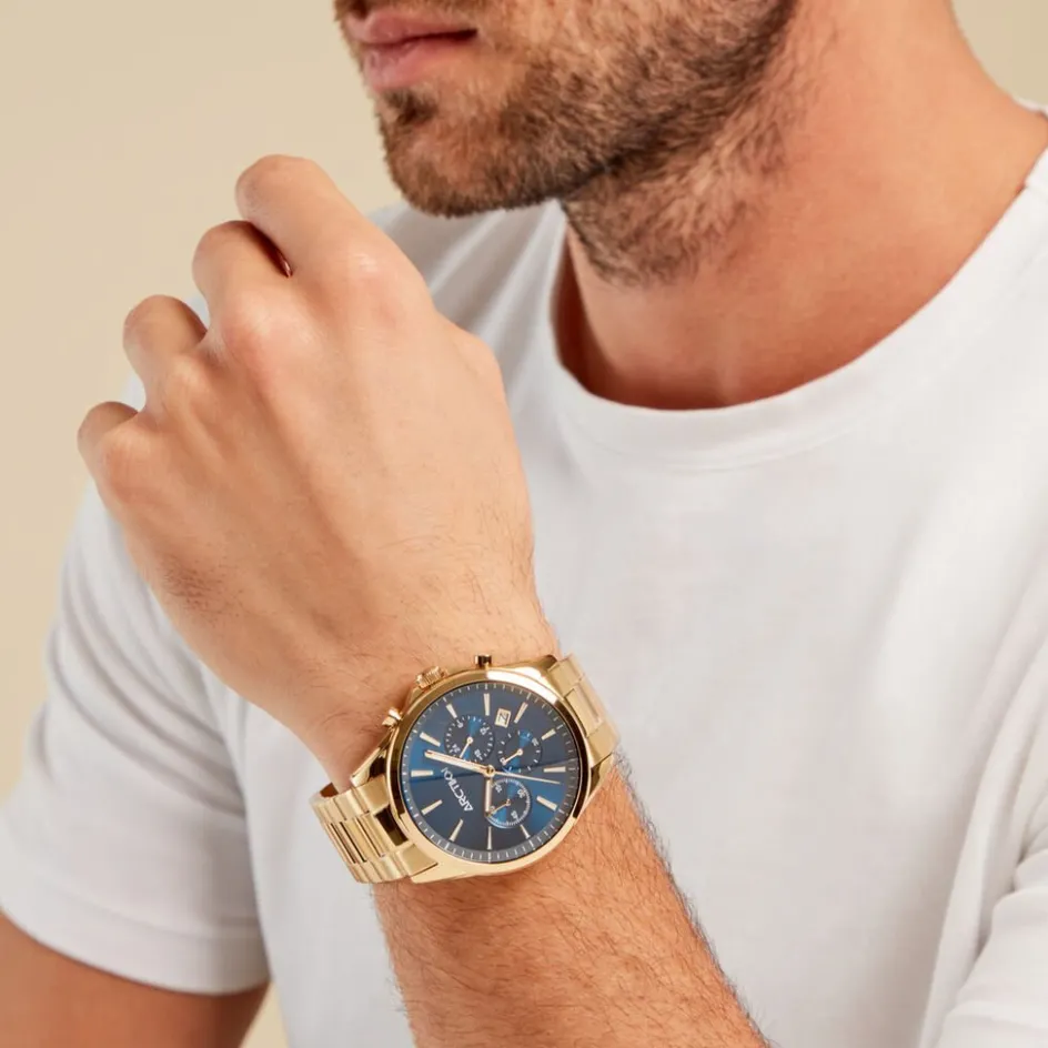 Online ARCTIK Montre Aube Bleu cadran doré fond bleu bracelet acier doré