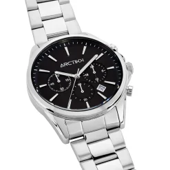 ARCTIK Montre Aube Noir cadran argenté fond noir bracelet acier argenté