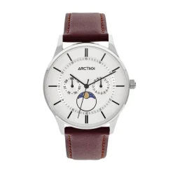 Clearance ARCTIK Montre Horizon Argenté cadran argenté fond argenté bracelet cuir marron