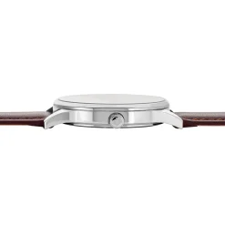 Clearance ARCTIK Montre Horizon Argenté cadran argenté fond argenté bracelet cuir marron