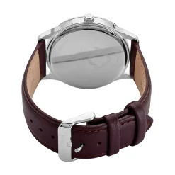Clearance ARCTIK Montre Horizon Argenté cadran argenté fond argenté bracelet cuir marron