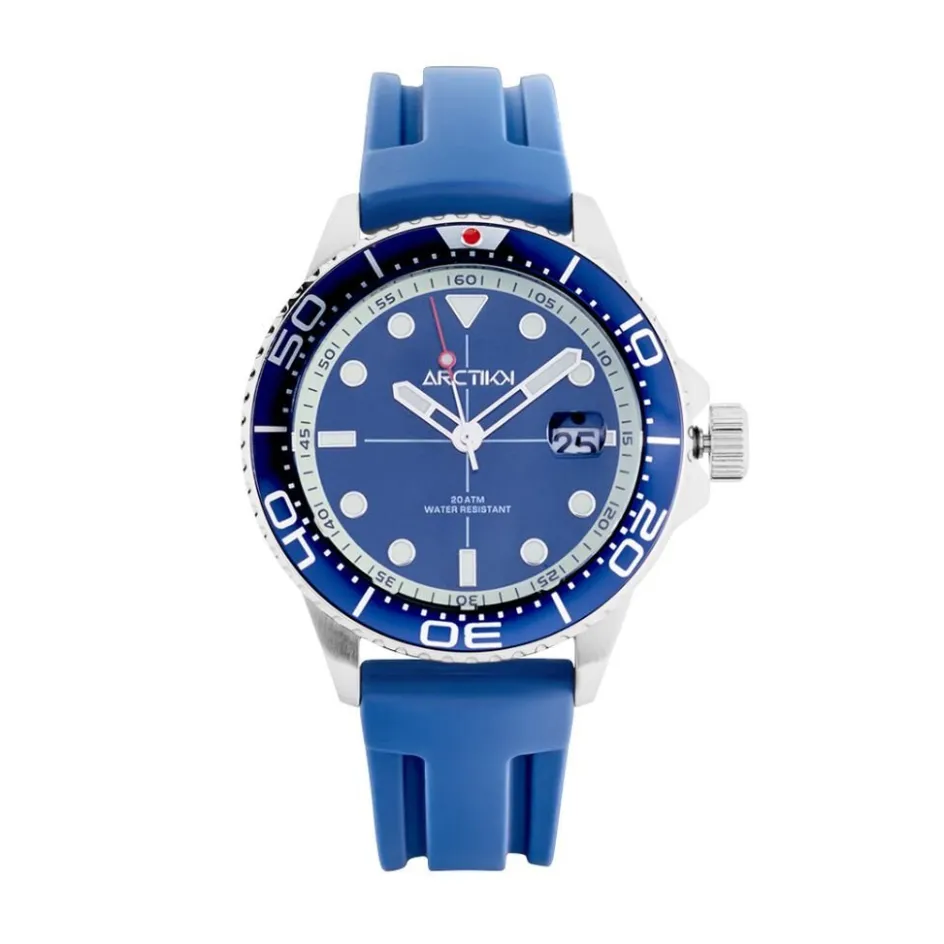 Discount ARCTIK Montre Module Bleu cadran argenté fond bleu bracelet silicone bleu
