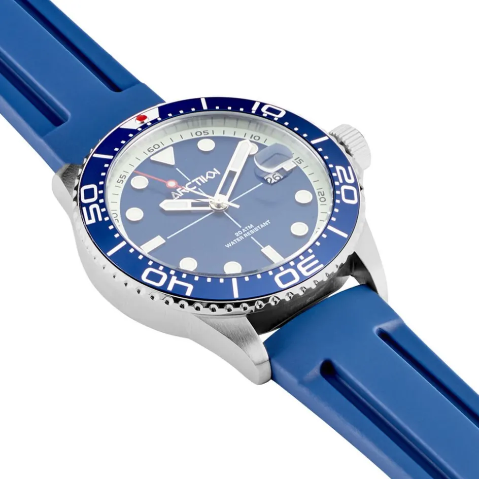 Discount ARCTIK Montre Module Bleu cadran argenté fond bleu bracelet silicone bleu