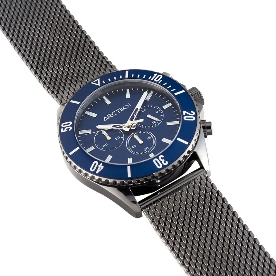 Discount ARCTIK Montre Oxcal Bleu cadran gris fond bleu bracelet acier gris