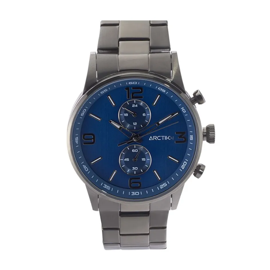 ARCTIK Montre Zenith Bleu cadran gris fond bleu bracelet acier gris