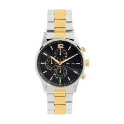 ARCTIK Montre Zenith Noir cadran argenté fond noir bracelet acier bicolore