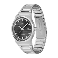 Best HUGO BOSS Montre Boss Candor Auto Noir cadran argenté fond noir bracelet acier argenté