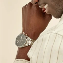 Best HUGO BOSS Montre Boss Champion Noir cadran argenté fond noir bracelet acier bicolore