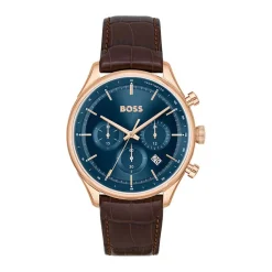 Outlet HUGO BOSS Montre Boss Gregor Bleu cadran rose fond bleu bracelet cuir marron