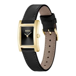 Best HUGO BOSS Montre Boss Lucy Noir cadran doré fond noir bracelet cuir de veau noir