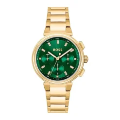 New HUGO BOSS Montre Boss One Vert cadran doré fond vert bracelet acier doré