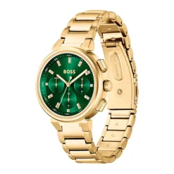 New HUGO BOSS Montre Boss One Vert cadran doré fond vert bracelet acier doré