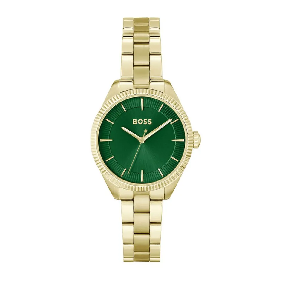 Outlet HUGO BOSS Montre Boss Sage Vert cadran doré fond vert bracelet acier doré
