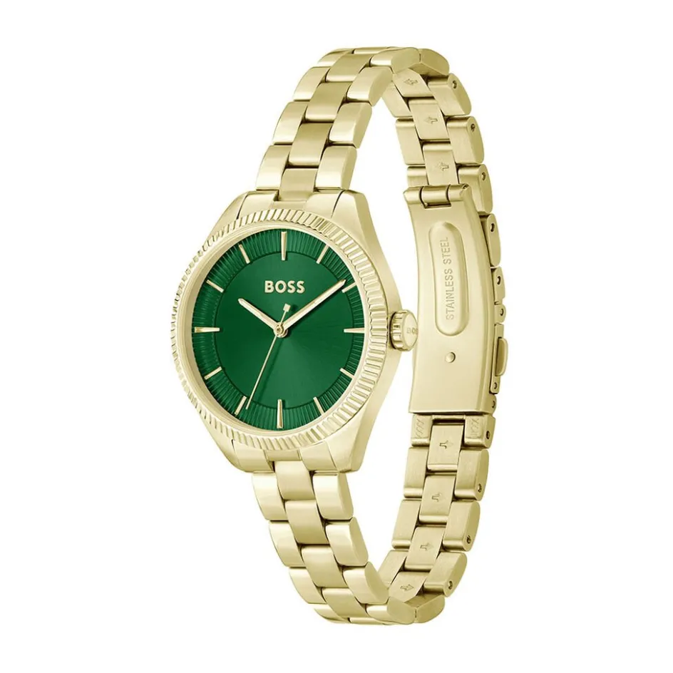 Outlet HUGO BOSS Montre Boss Sage Vert cadran doré fond vert bracelet acier doré