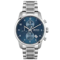 Best HUGO BOSS Montre Boss Skymaster Bleu cadran argenté fond bleu bracelet acier argenté