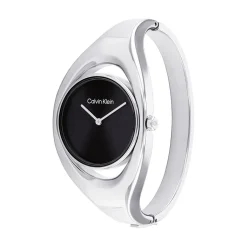 Best CALVIN KLEIN Montre Elated Noir cadran argenté fond noir bracelet acier argenté