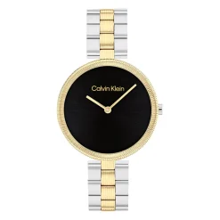 New CALVIN KLEIN Montre Gleam Noir cadran doré fond noir bracelet acier bicolore