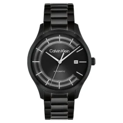 CALVIN KLEIN Montre Iconic Automatic Noir cadran noir fond noir bracelet acier noir