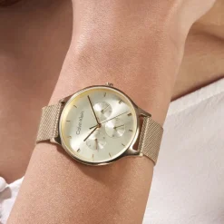 Hot CALVIN KLEIN Montre Timeless Multi Champagne cadran doré fond champagne bracelet acier doré