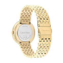 Sale CALVIN KLEIN Montre Twisted Bezel Blanc cadran doré fond blanc bracelet acier doré