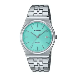 Online CASIO COLLECTION Montre Azur cadran gris fond azur bracelet acier argenté