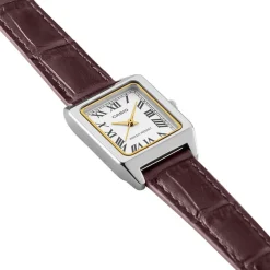 Sale CASIO COLLECTION Montre Blanc cadran argenté fond blanc bracelet cuir de vache marron