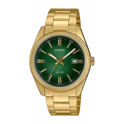 Discount CASIO COLLECTION Montre Casio Timeless Collection Vert cadran doré fond vert bracelet acier doré