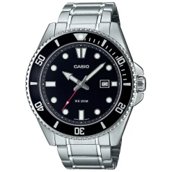 Sale CASIO COLLECTION Montre Noir cadran argenté fond noir bracelet acier argenté
