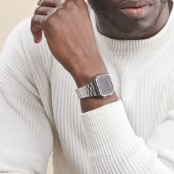 Clearance CASIO COLLECTION Montre Vintage Noir cadran argenté fond noir bracelet acier argenté