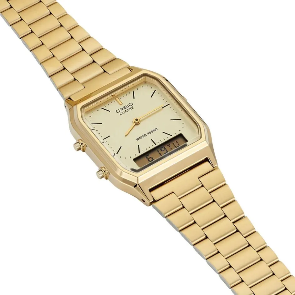 Best CASIO COLLECTION Montre Vintage Champagne cadran doré fond champagne bracelet acier doré
