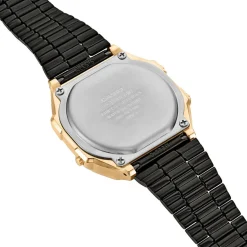 Sale CASIO COLLECTION Montre Vintage Noir cadran doré fond noir bracelet acier noir