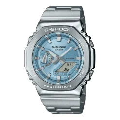 Discount CASIO G-SHOCK Montre Bleu Sky cadran argenté fond bleu sky bracelet acier argenté