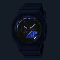 Clearance CASIO G-SHOCK Montre Classic Noir cadran bleu fond noir bracelet résine bleu