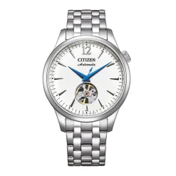 Discount CITIZEN Montre Platform Auto Blanc cadran argenté fond blanc bracelet acier argenté