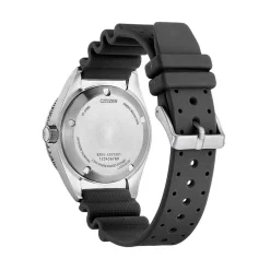 New CITIZEN Montre Promaster Marine Auto Orange cadran argenté fond orange bracelet caoutchouc noir