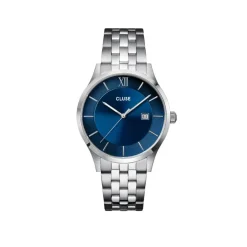 CLUSE Montre Aravis Bleu cadran argenté fond bleu bracelet acier argenté