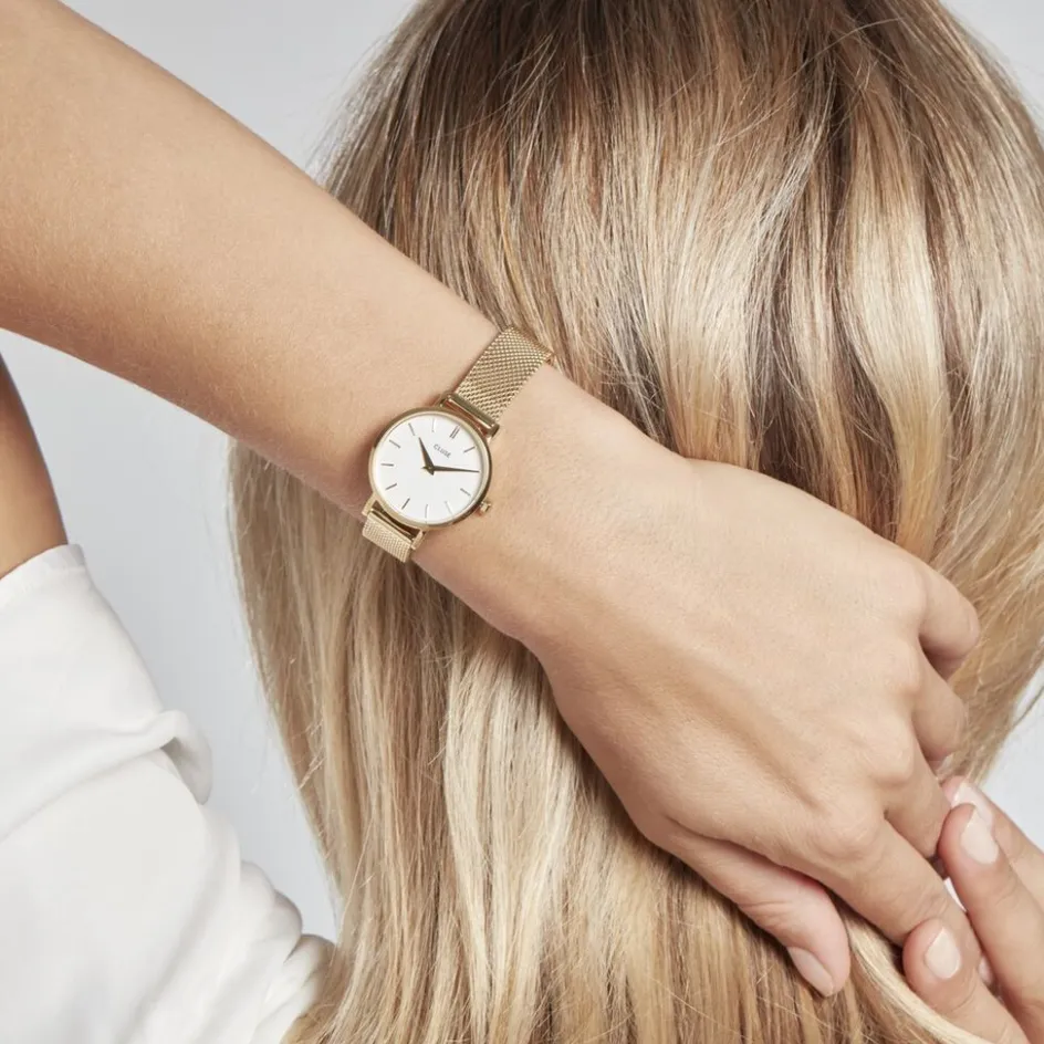 Best CLUSE Montre Boho Chic Petite Blanc cadran doré fond blanc bracelet acier doré