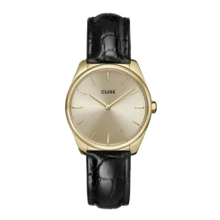 CLUSE Montre Feroce Petite Doré cadran doré fond doré bracelet cuir noir