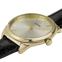 CLUSE Montre Feroce Petite Doré cadran doré fond doré bracelet cuir noir