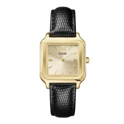 Sale CLUSE Montre Gracieuse Champagne cadran doré fond champagne bracelet cuir de vache noir