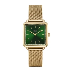 Sale CLUSE Montre Tetragone Vert cadran doré fond vert bracelet acier doré