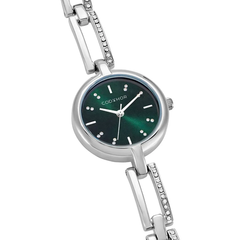 Sale CODHOR Montre Andrea Vert cadran argenté fond vert bracelet alliage argenté