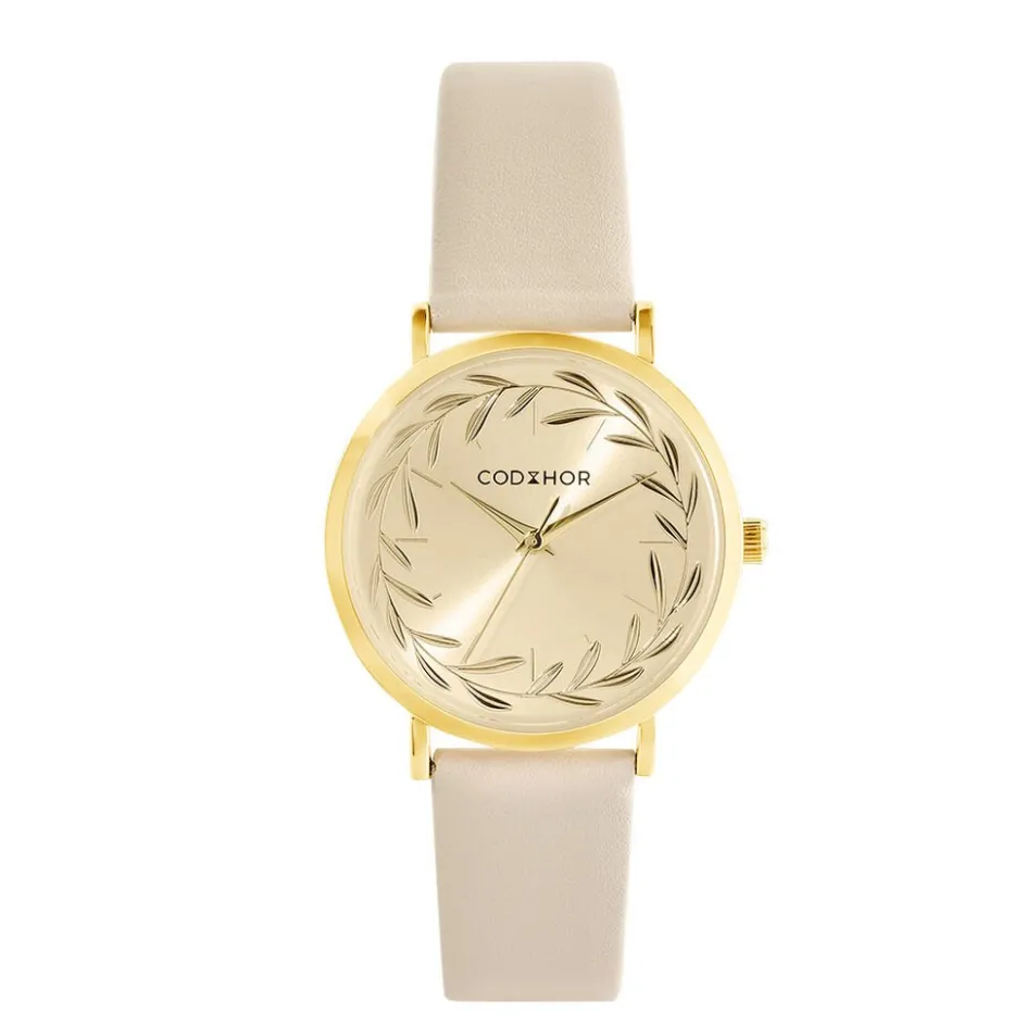 Discount CODHOR Montre Camille 3 Doré cadran doré fond doré bracelet synthétique crème