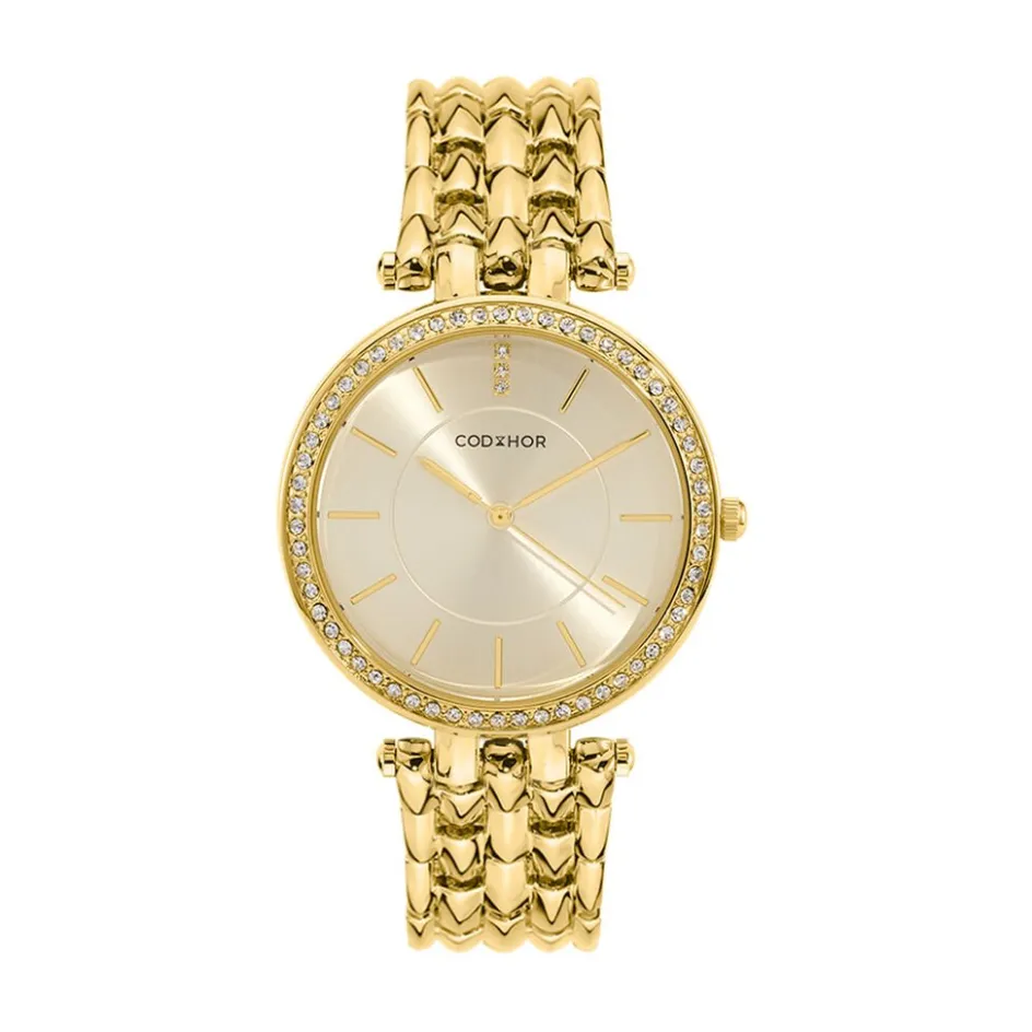 CODHOR Montre Celinia Doré cadran doré fond champagne bracelet alliage doré