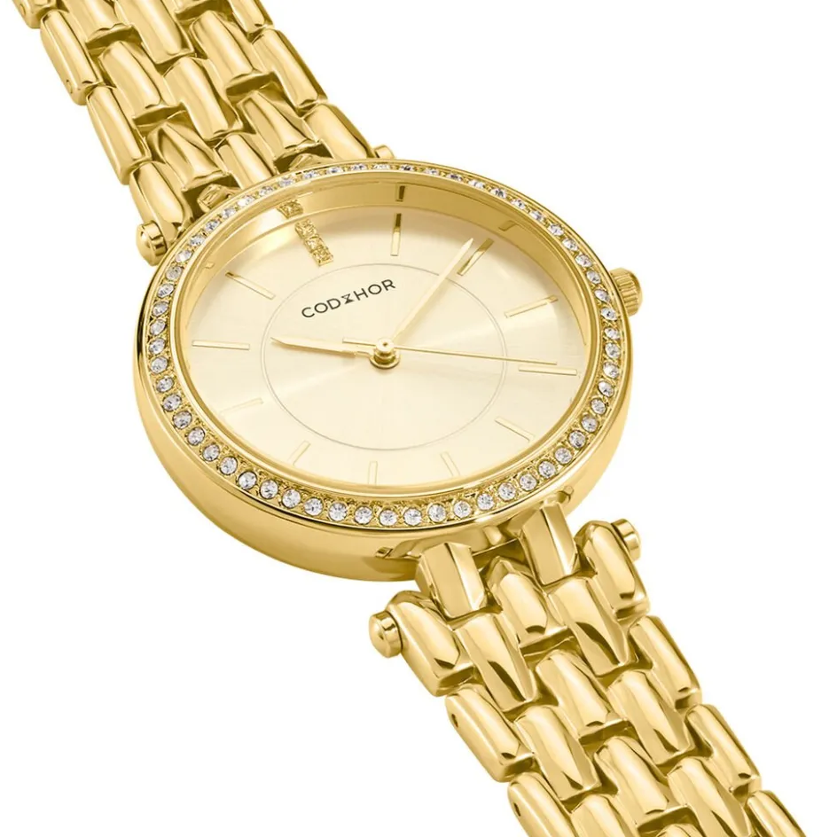 CODHOR Montre Celinia Doré cadran doré fond champagne bracelet alliage doré
