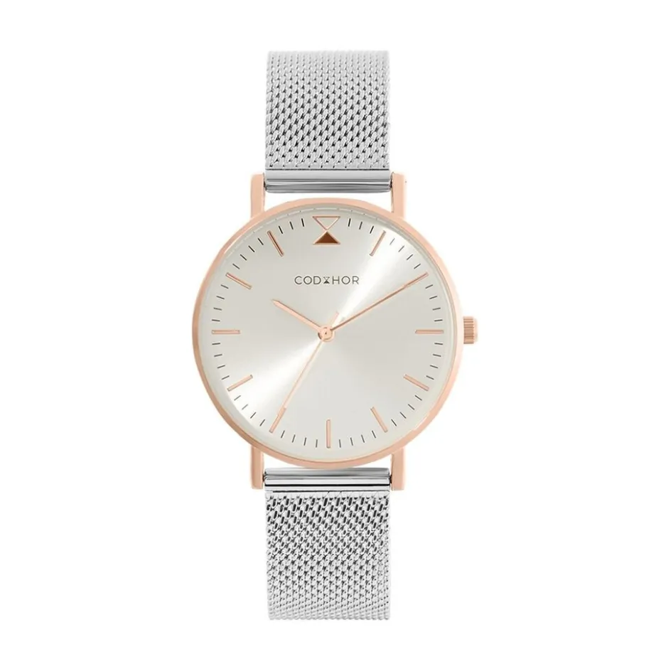 Best CODHOR Montre Cindy Argent cadran doré rose fond argenté bracelet acier argenté