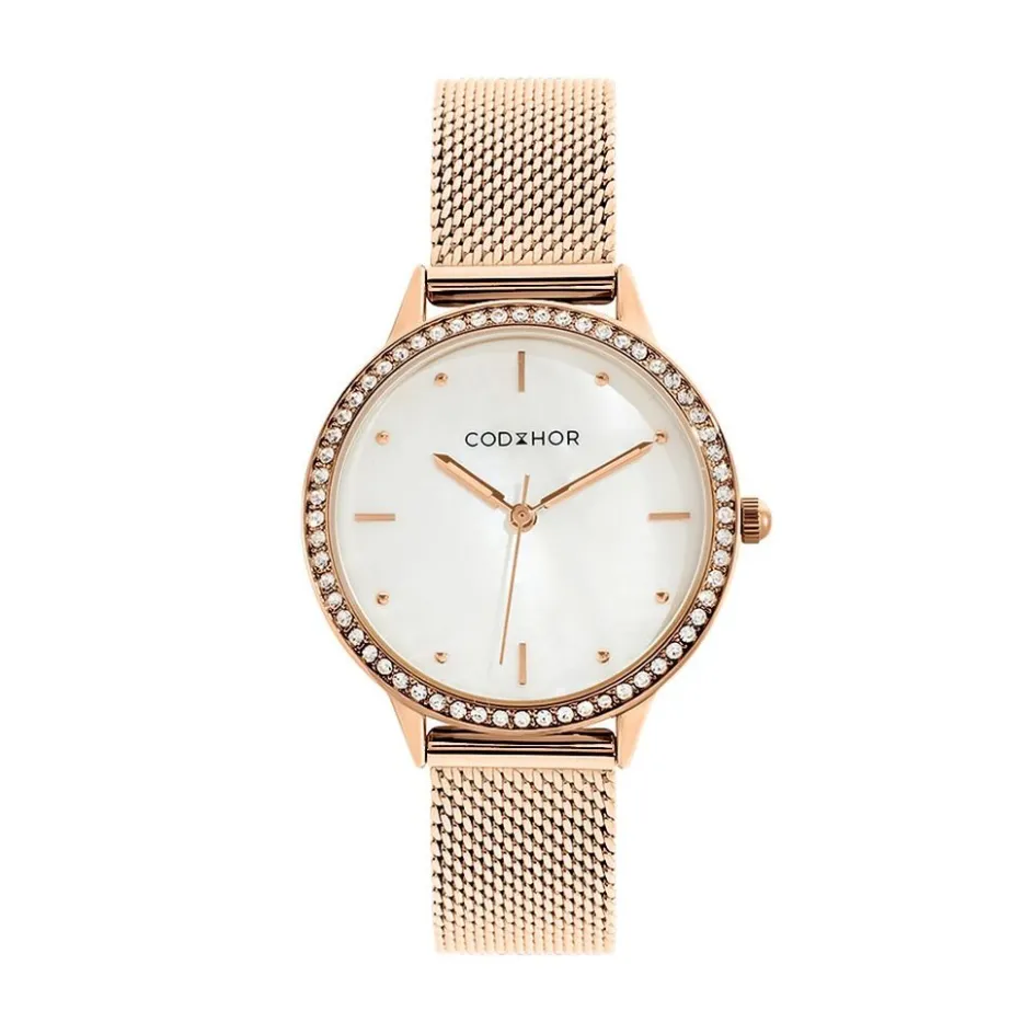 CODHOR Montre Joy Blanc cadran doré rose fond blanc bracelet acier doré rose