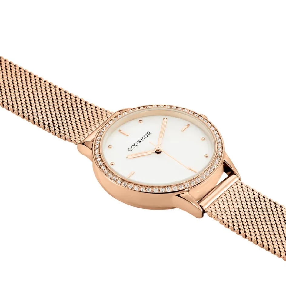CODHOR Montre Joy Blanc cadran doré rose fond blanc bracelet acier doré rose