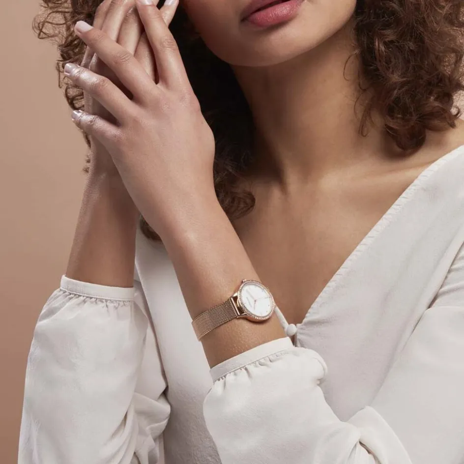 CODHOR Montre Joy Blanc cadran doré rose fond blanc bracelet acier doré rose